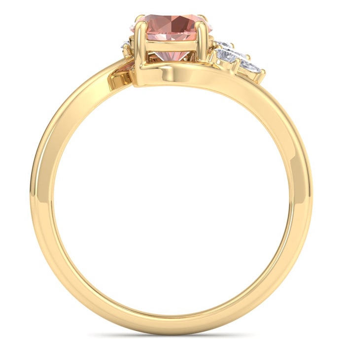 1-1/4 Carat Morganite and Marquise Crown Halo Diamond Ring In 14K Yellow Gold