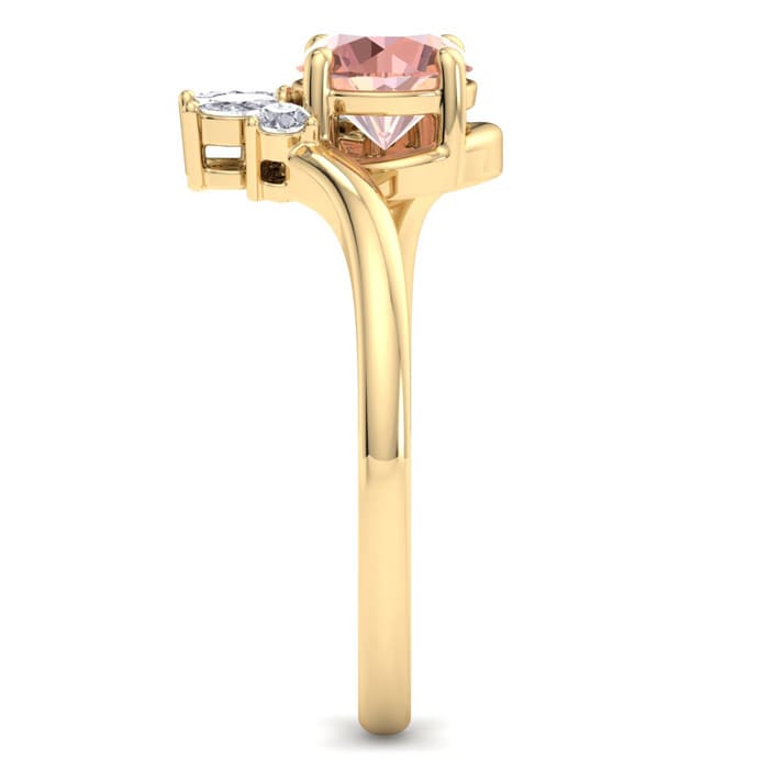 1-1/4 Carat Morganite and Marquise Crown Halo Diamond Ring In 14K Yellow Gold