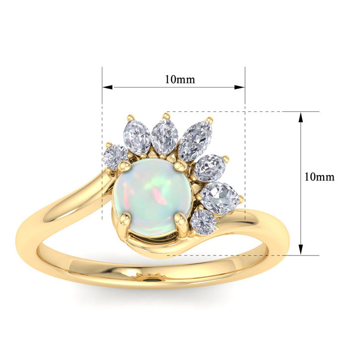 1-1/4 Carat Opal Ring with Marquise Diamond Crown Halo In 14K Yellow Gold