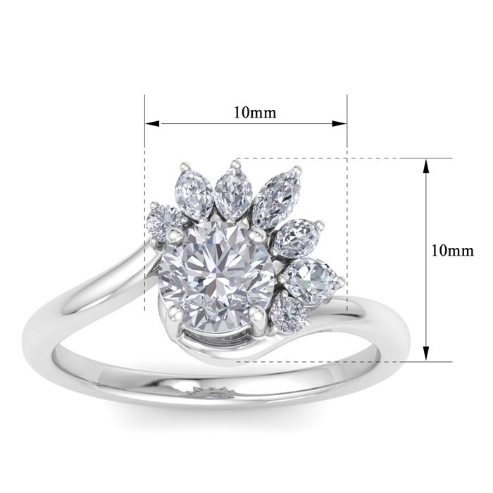1 1/4 Carat Diamond Engagement Ring With Marquise Halo Crown In 14K White Gold