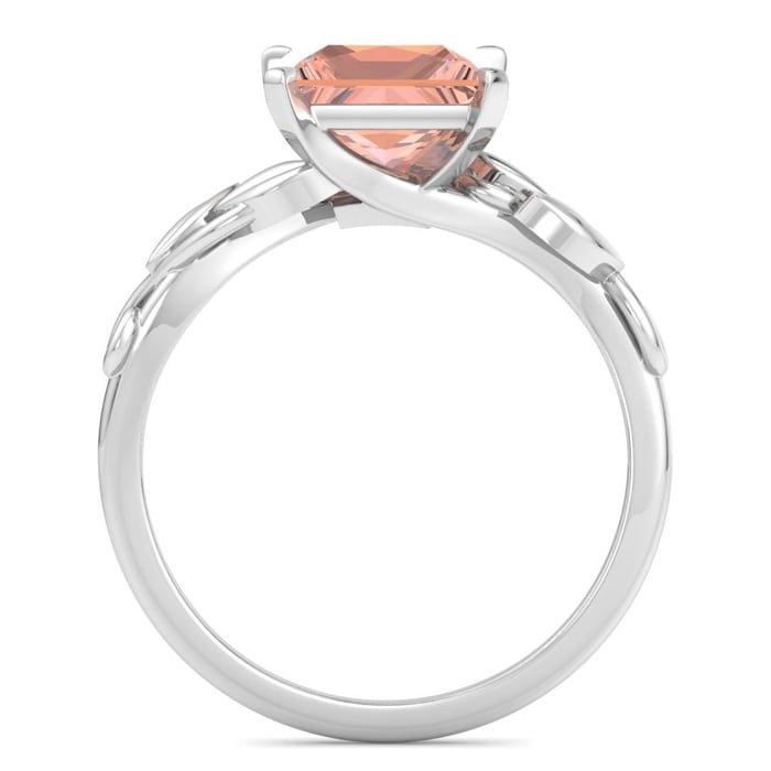 1-1/2 Carat Princess Shape Morganite Ornate Ring In 14K White Gold