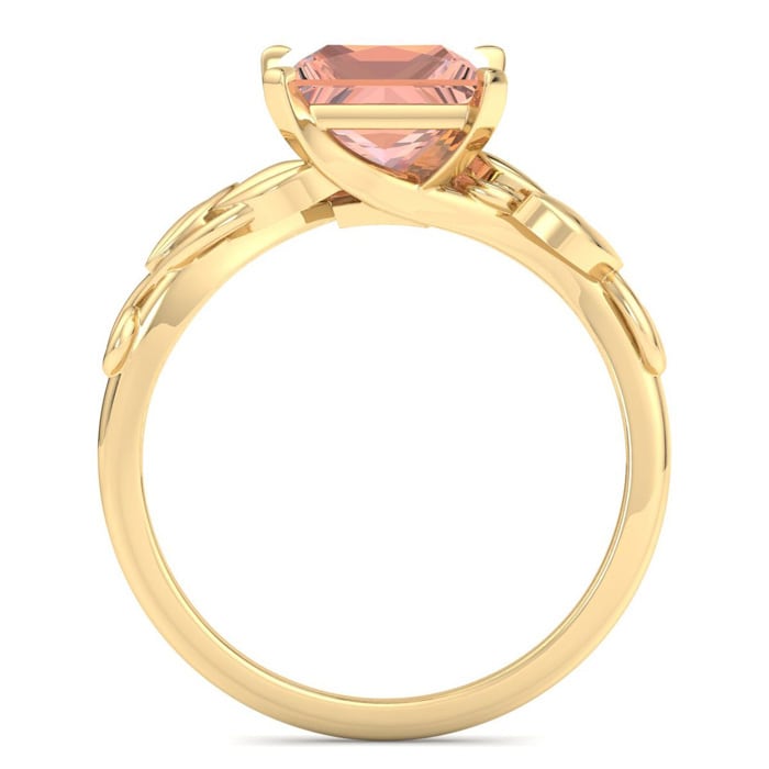 1-1/2 Carat Princess Shape Morganite Ornate Ring In 14K Yellow Gold