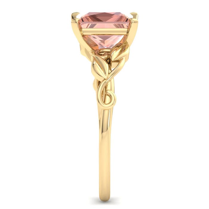 1-1/2 Carat Princess Shape Morganite Ornate Ring In 14K Yellow Gold