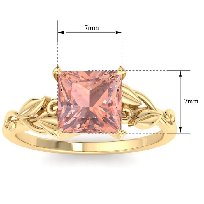 1-1/2 Carat Princess Shape Morganite Ornate Ring In 14K Yellow Gold