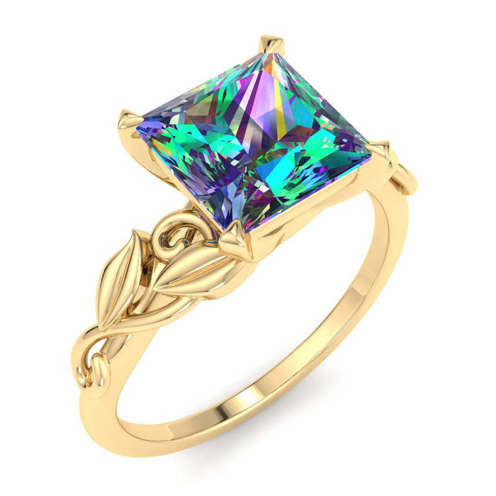 1-1/2 Carat Princess Shape Mystic Topaz Ring In 14 Karat Yellow Gold