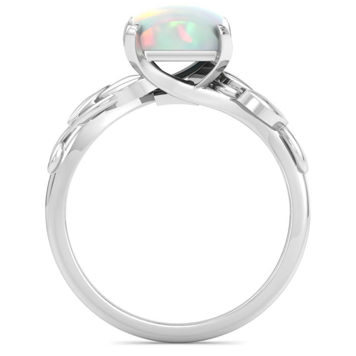 1-1/2 Carat Princess Shape Opal Ring with Floral Design In 14K White Gold