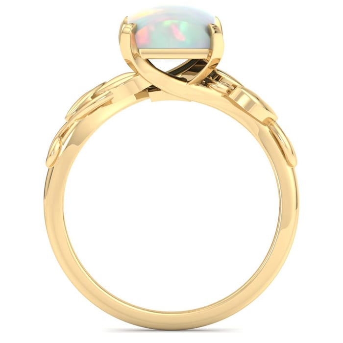 1-1/2 Carat Princess Shape Opal Ring with Floral Design In 14K Yellow Gold