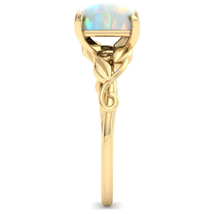 1-1/2 Carat Princess Shape Opal Ring with Floral Design In 14K Yellow Gold