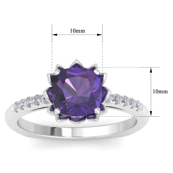 Amethyst Ring: 1 1/2 Carat Cushion Cut Amethyst and Diamond Ring