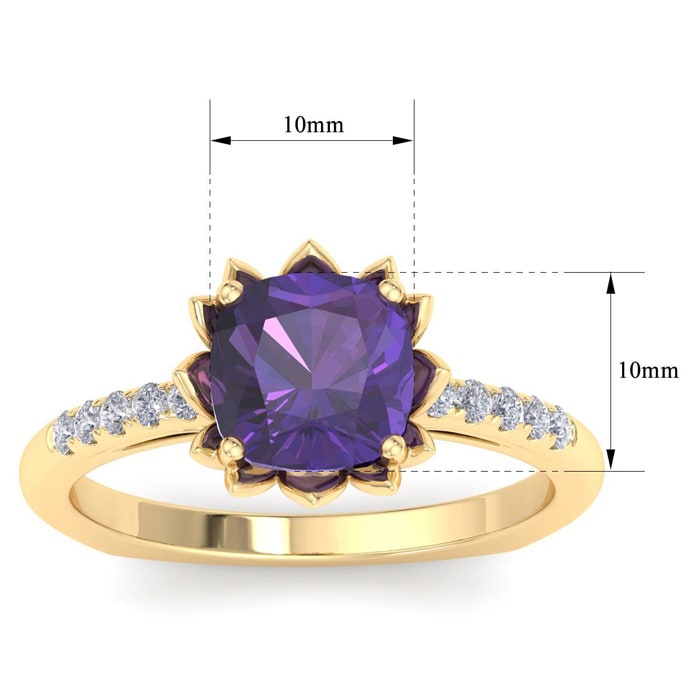 Amethyst Ring: 1 1/2 Carat Cushion Cut Amethyst and Diamond Ring