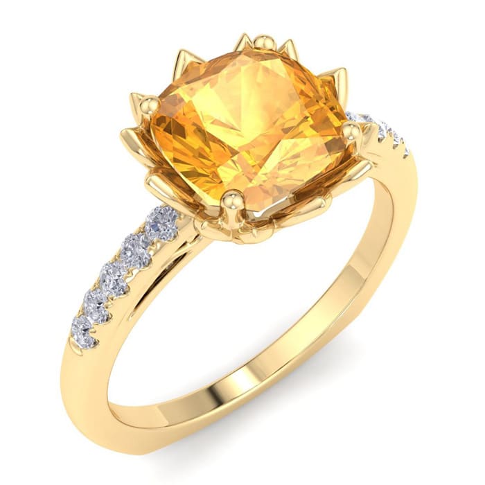 Citrine Ring: 1 1/2 Carat Cushion Cut Citrine and Diamond Ring