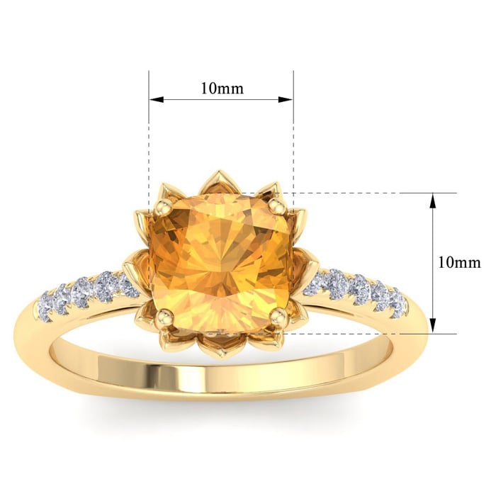 Citrine Ring: 1 1/2 Carat Cushion Cut Citrine and Diamond Ring