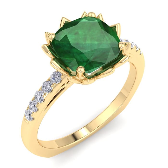 Emerald Ring: 1 1/2 Carat Cushion Cut Emerald and Diamond Ring