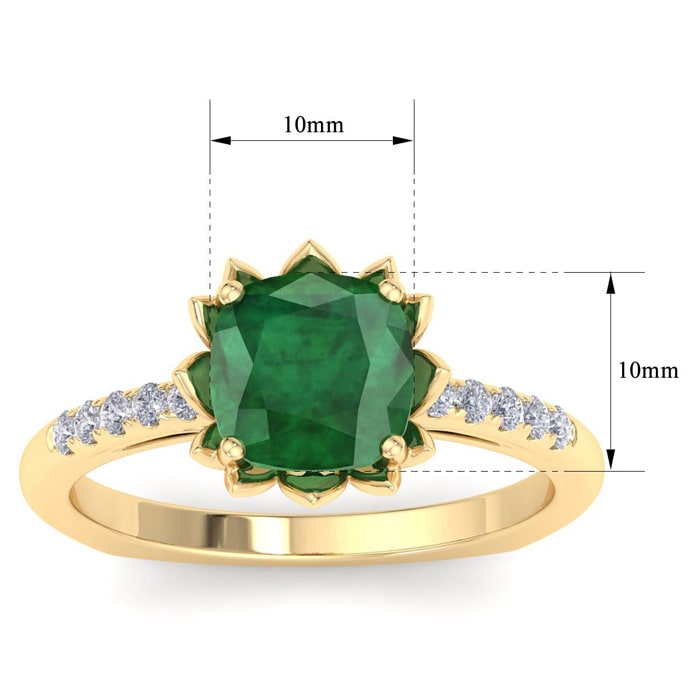 Emerald Ring: 1 1/2 Carat Cushion Cut Emerald and Diamond Ring
