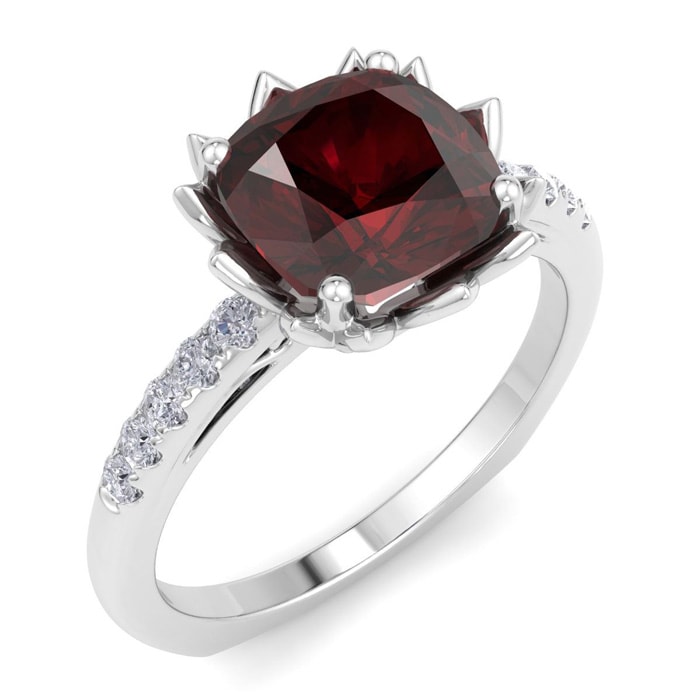 Garnet Ring: 1 1/2 Carat Cushion Cut Garnet and Diamond Ring