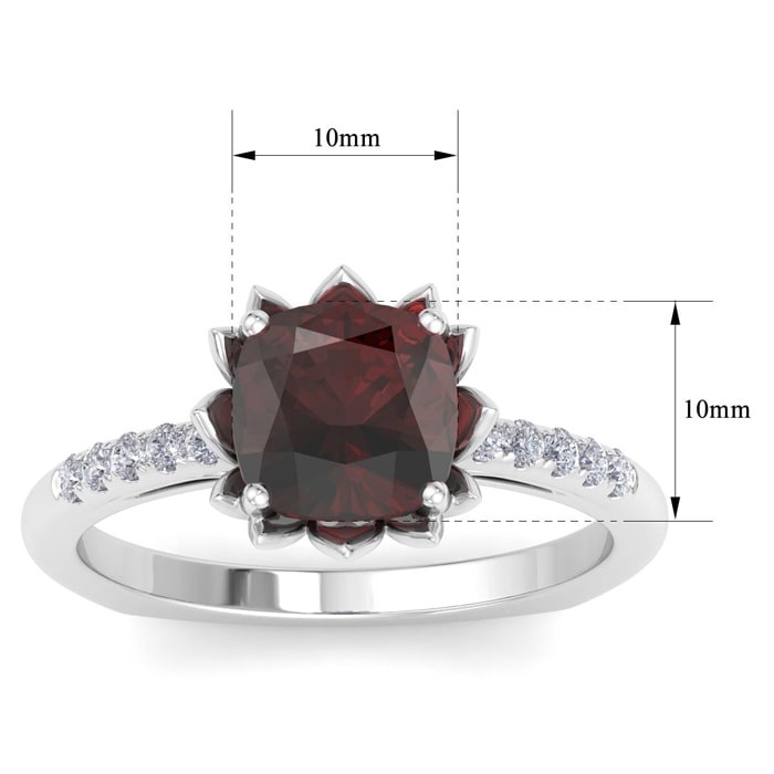 Garnet Ring: 1 1/2 Carat Cushion Cut Garnet and Diamond Ring