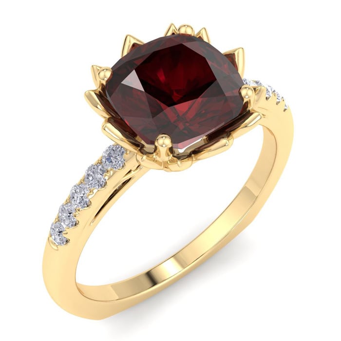 Garnet Ring: 1 1/2 Carat Cushion Cut Garnet and Diamond Ring