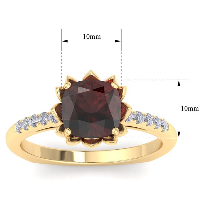 Garnet Ring: 1 1/2 Carat Cushion Cut Garnet and Diamond Ring