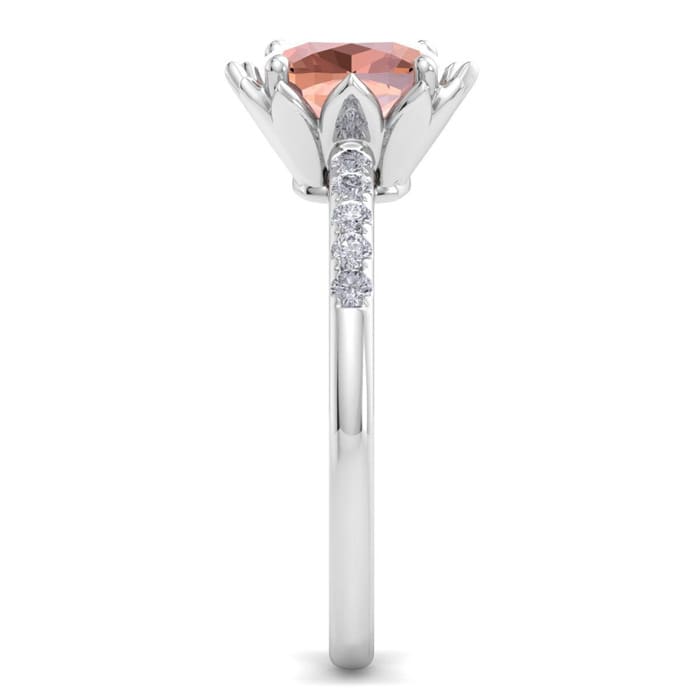 1-1/2 Carat Cushion Cut Morganite and Diamond Ring In 14K White Gold