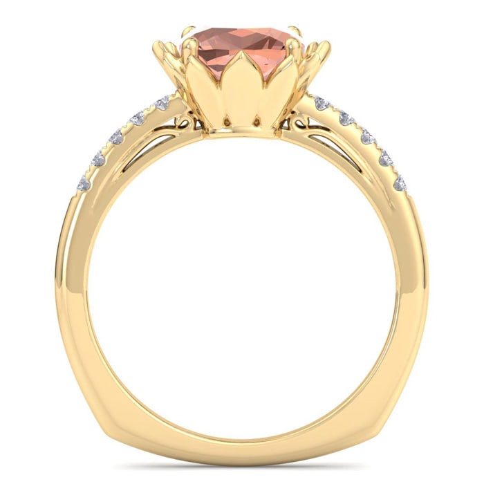 1-1/2 Carat Cushion Cut Morganite and Diamond Ring In 14K Yellow Gold