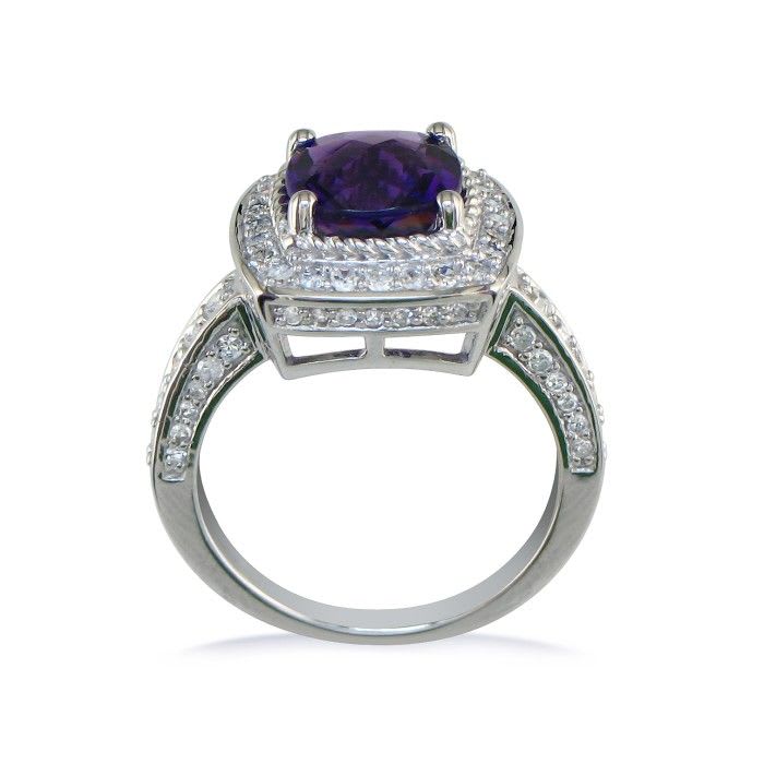 2 3/4ct TGW Amethyst and Diamond Ring in 14k White Gold