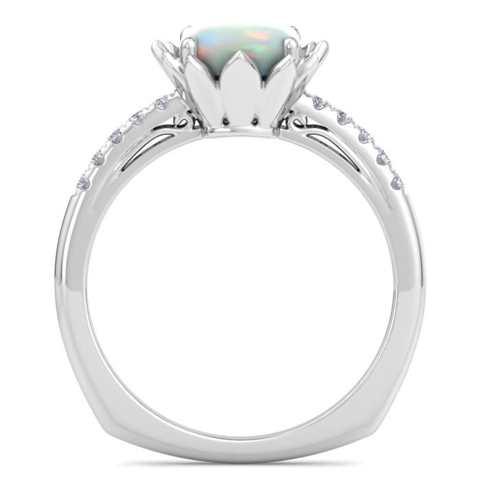 1-1/2 Carat Cushion Cut Opal and Diamond Ring In 14K White Gold