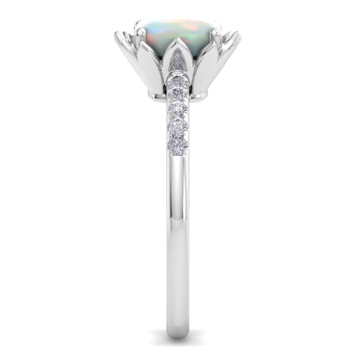 1-1/2 Carat Cushion Cut Opal and Diamond Ring In 14K White Gold