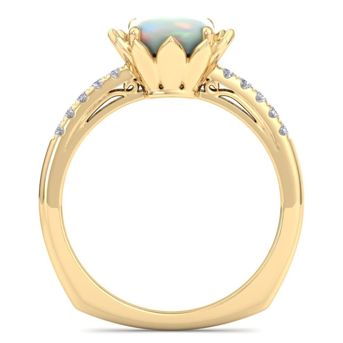 1-1/2 Carat Cushion Cut Opal and Diamond Ring In 14K Yellow Gold