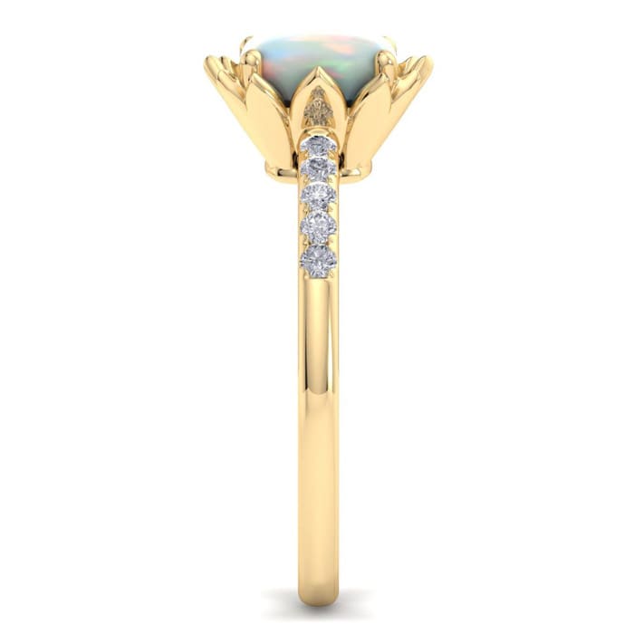 1-1/2 Carat Cushion Cut Opal and Diamond Ring In 14K Yellow Gold