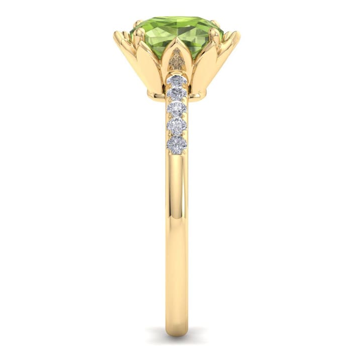 Peridot Ring: 1 1/2 Carat Cushion Cut Peridot and Diamond Ring