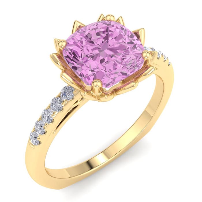 Pink Topaz Ring: 1 1/2 Carat Cushion Cut Pink Topaz and Diamond Ring
