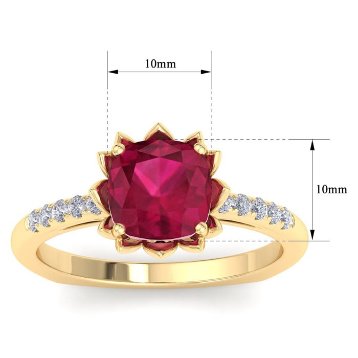 Ruby Ring: 1 1/2 Carat Cushion Cut Ruby and Diamond Ring