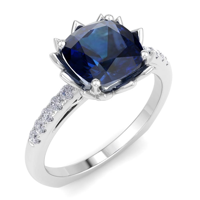 Sapphire Ring: 1 1/2 Carat Cushion Cut Sapphire and Diamond Ring