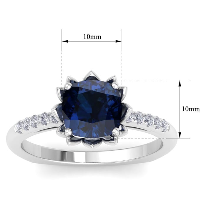 Sapphire Ring: 1 1/2 Carat Cushion Cut Sapphire and Diamond Ring