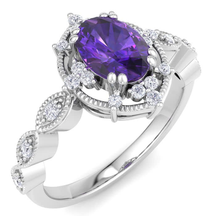 Amethyst Ring: 1 Carat Amethyst and Diamond Ring