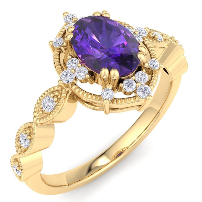 Amethyst Ring: 1 Carat Amethyst and Diamond Ring