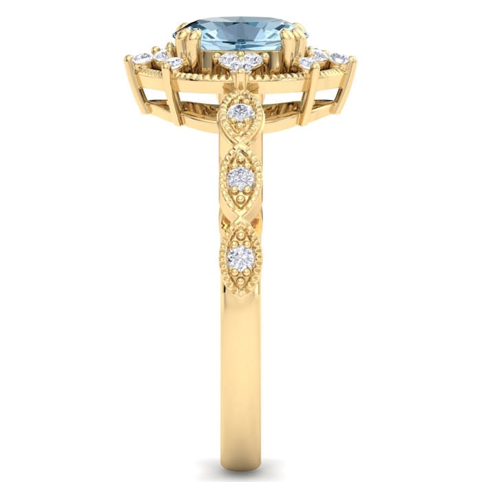 Aquamarine Ring: 1 Carat Aquamarine and Diamond Ring