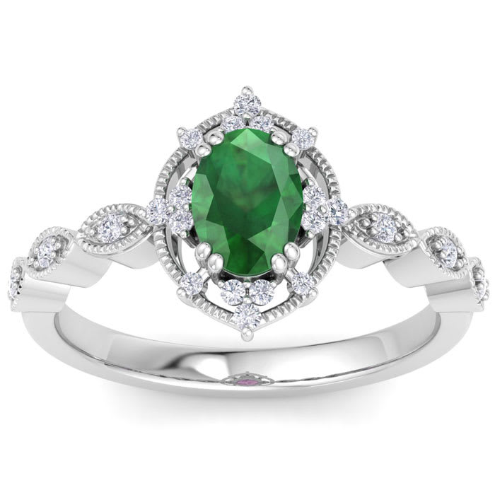 Emerald Ring: 1 Carat Emerald and Diamond Ring