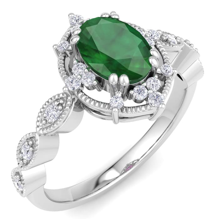 Emerald Ring: 1 Carat Emerald and Diamond Ring
