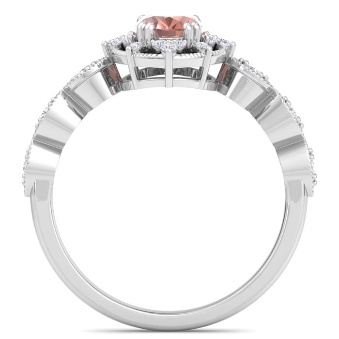 1 Carat Morganite and Halo Diamond Ring In 14K White Gold