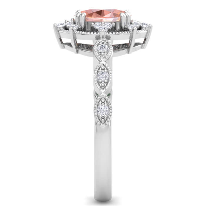 1 Carat Morganite and Halo Diamond Ring In 14K White Gold