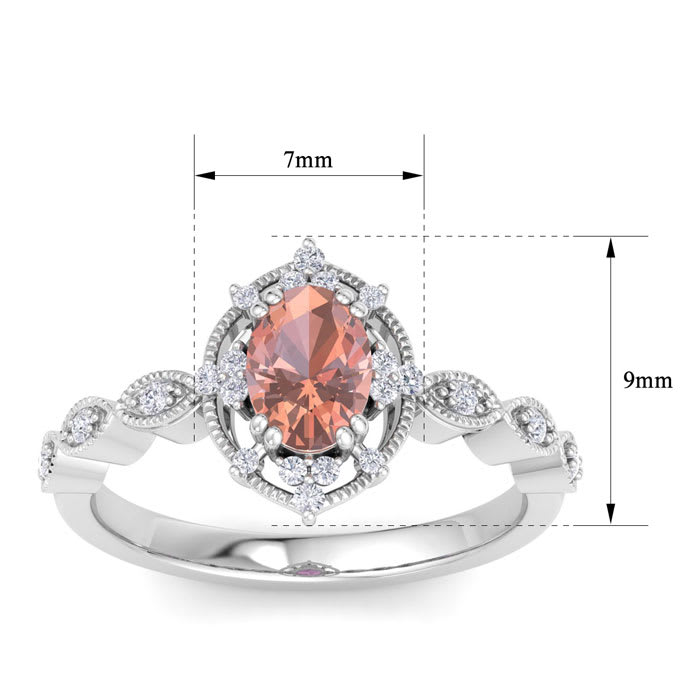 1 Carat Morganite and Halo Diamond Ring In 14K White Gold