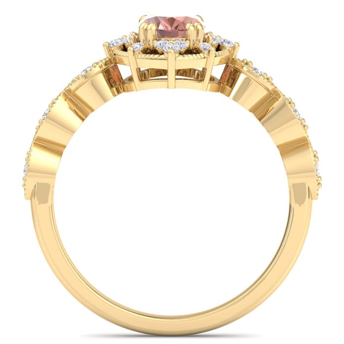 1 Carat Morganite and Halo Diamond Ring In 14K Yellow Gold