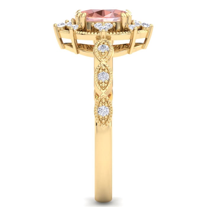 1 Carat Morganite and Halo Diamond Ring In 14K Yellow Gold