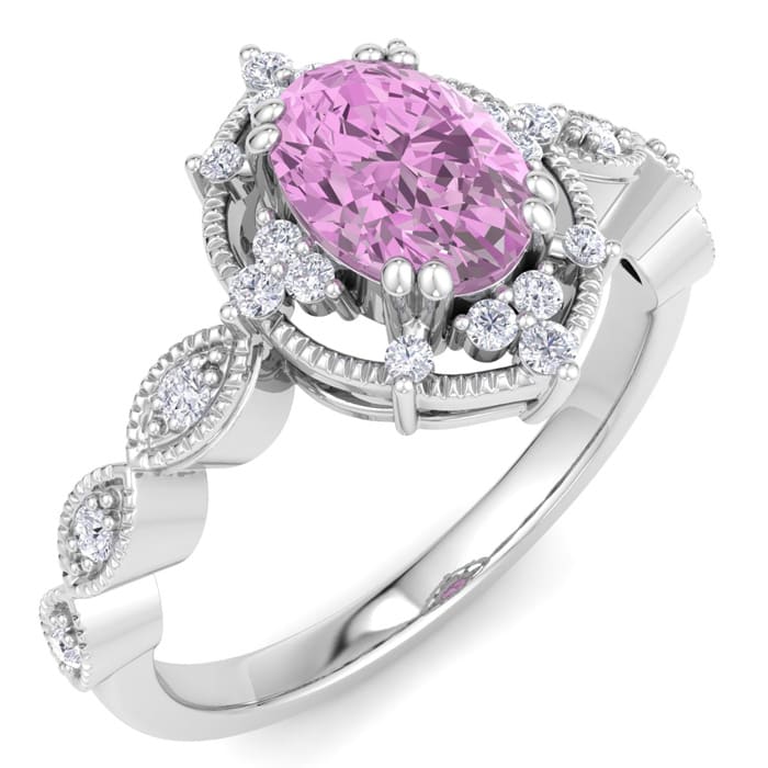 Pink Topaz Ring: 2 Carat Pink Topaz and Diamond Ring