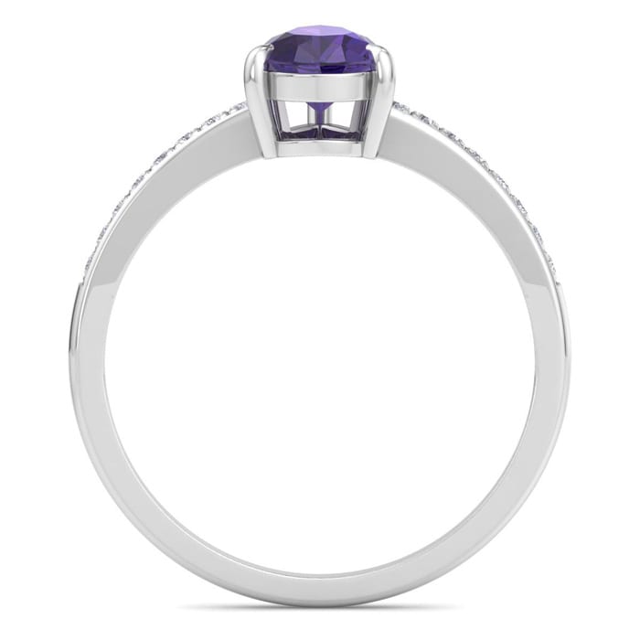 Amethyst Ring: 1 1/4 Carat Pear Shape Amethyst and Diamond Ring