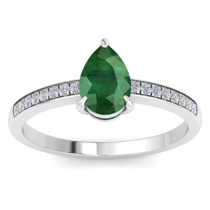 Emerald Ring: 1 1/4 Carat Pear Shape Emerald and Diamond Ring