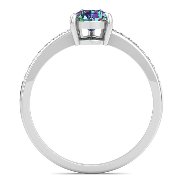 1-1/4 Carat Pear Shape Mystic Topaz Ring and Diamonds In 14 Karat White Gold
