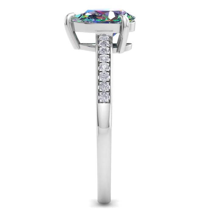 1-1/4 Carat Pear Shape Mystic Topaz Ring and Diamonds In 14 Karat White Gold