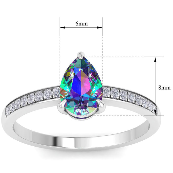 1-1/4 Carat Pear Shape Mystic Topaz Ring and Diamonds In 14 Karat White Gold